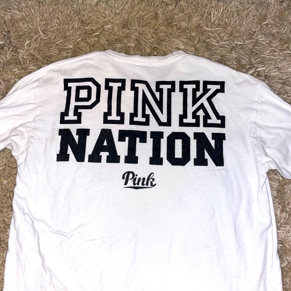 Pink nation long sleeve white pocket tee
